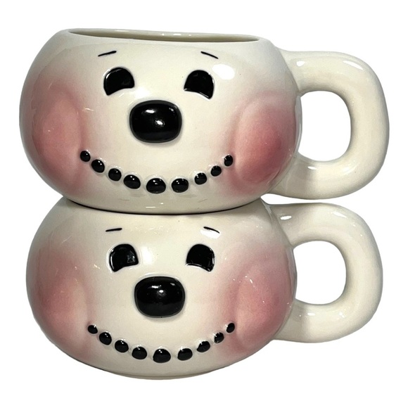 Vintage Snowman Face Mug Coffee Cocoa Cups Stacking Set of 2 Figis Inc 2000 - Picture 4 of 12